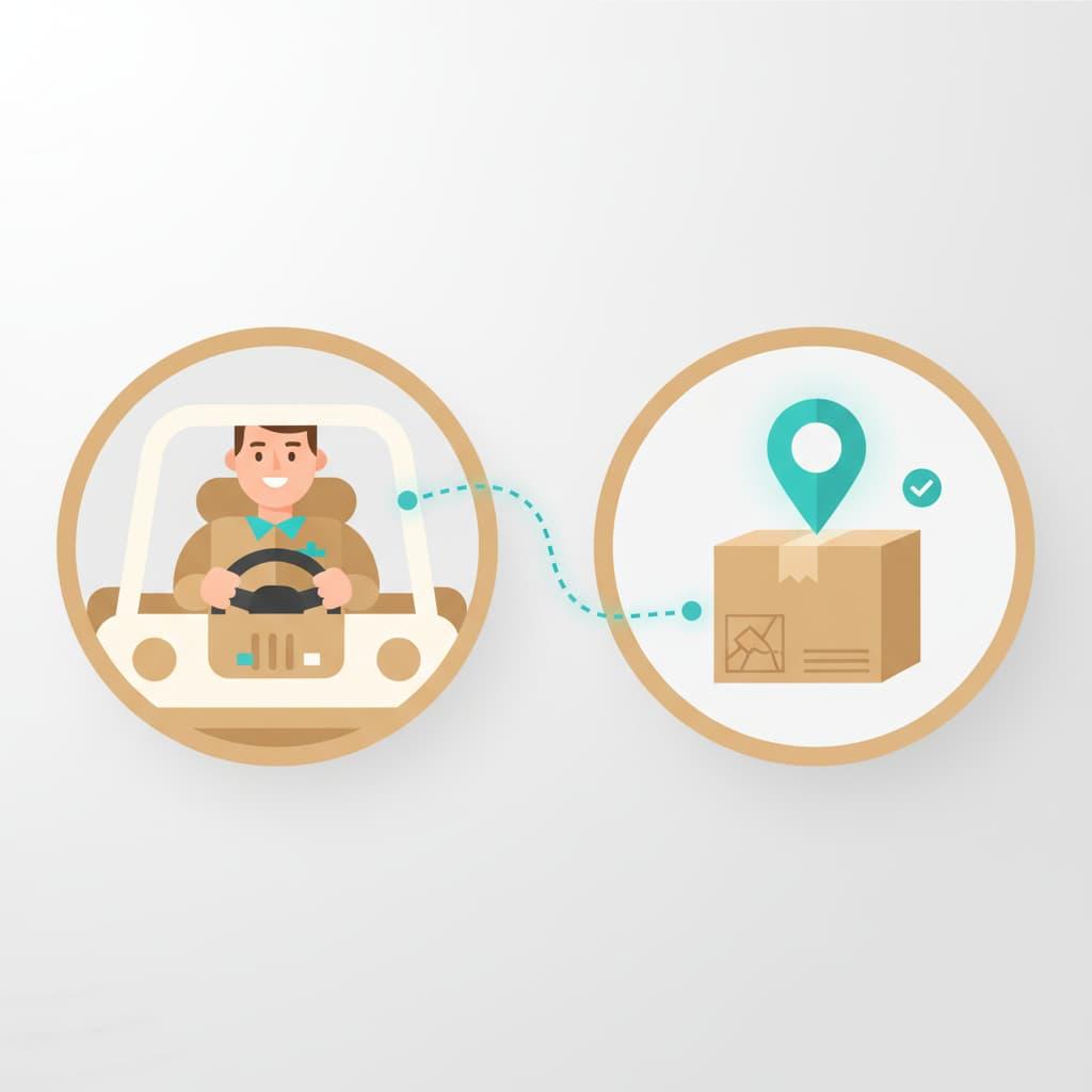 Driver matched with package showing route connection